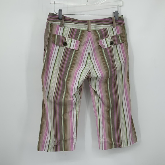 Lija Golf flat front capri cropped straight leg pants stripe pink green tan 10 - Picture 3 of 4